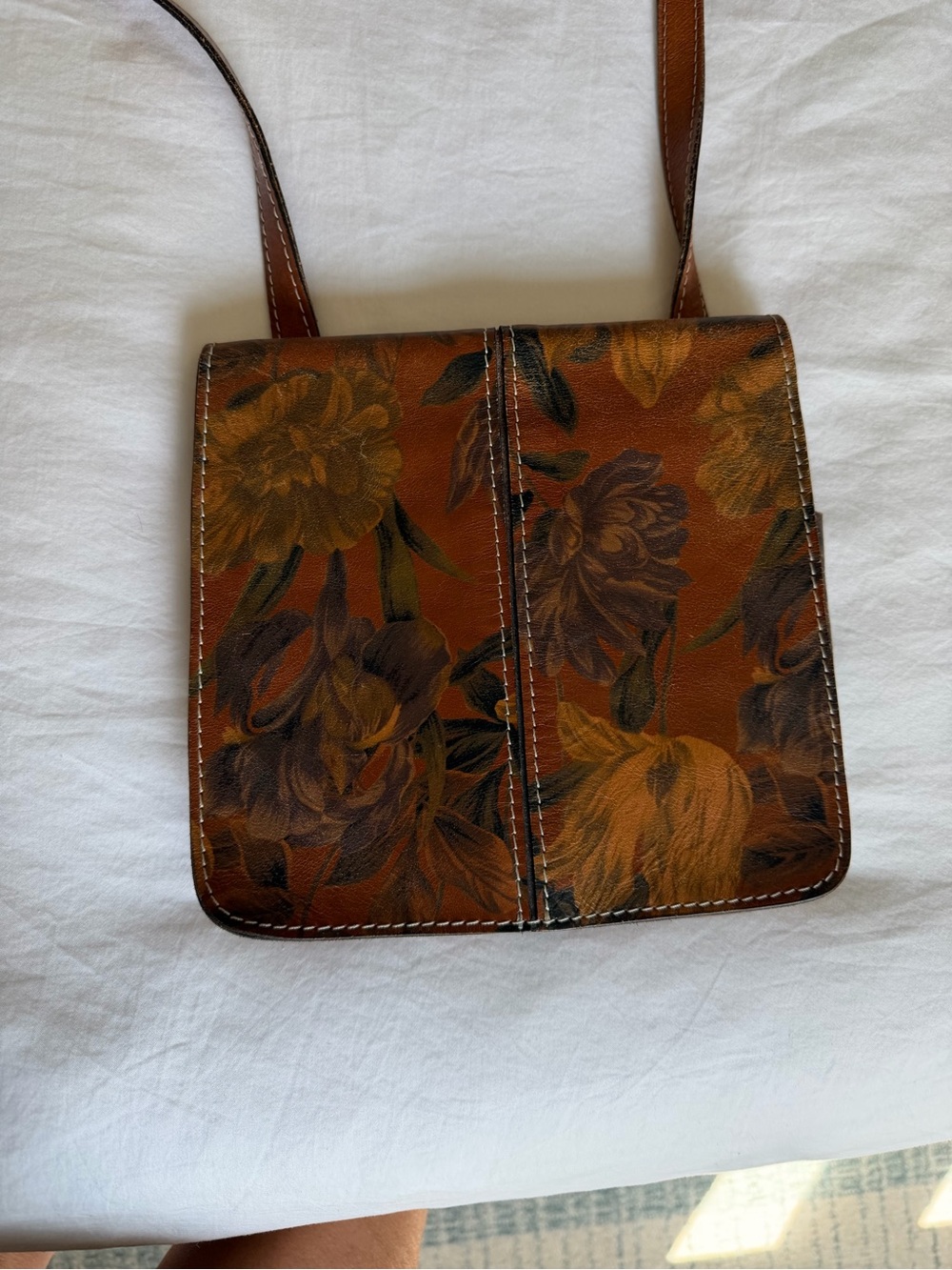 Patricia Nash Floral Leather Crossbody Bag in Brown